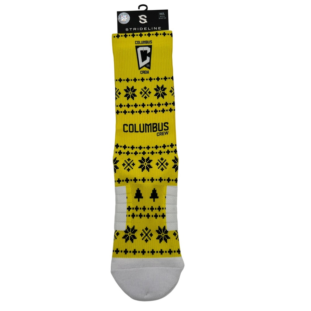 Strideline Columbus Crew MLS Holiday Sweater Crew Socks Yellow Black M/L NEW‎